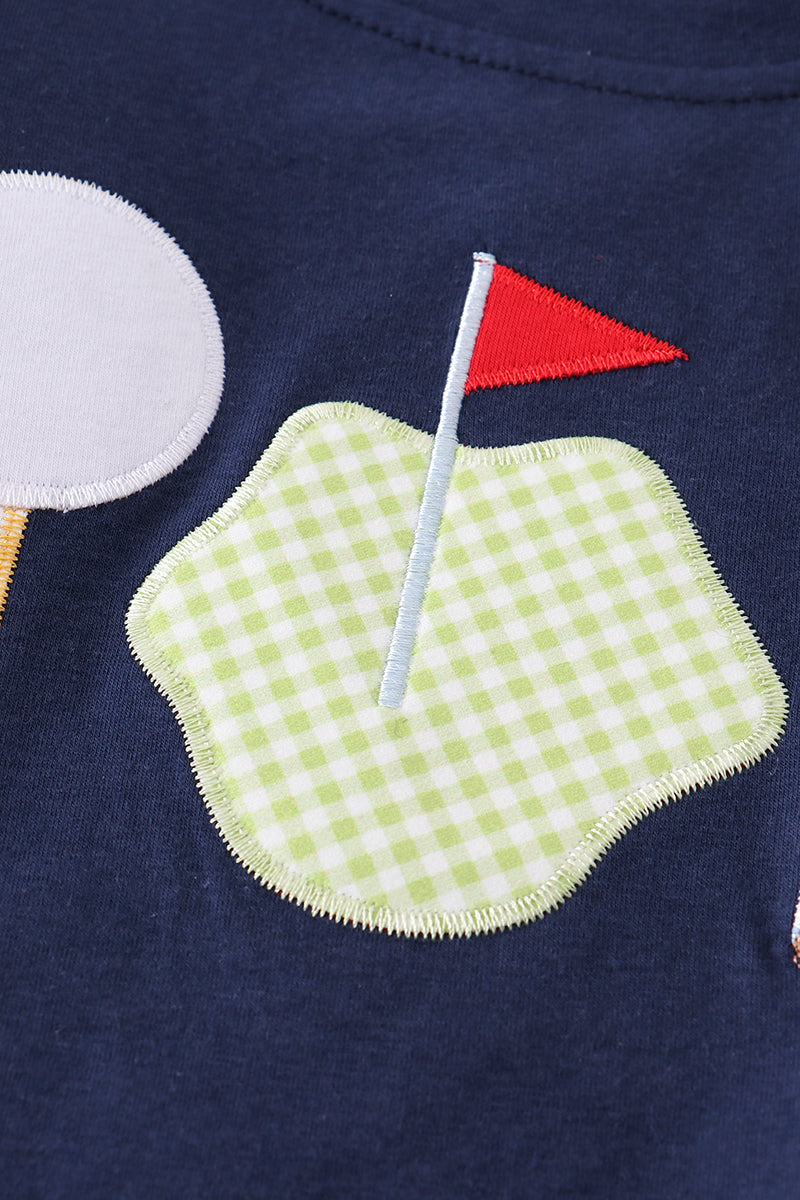 Navy golf embroidery boy short set