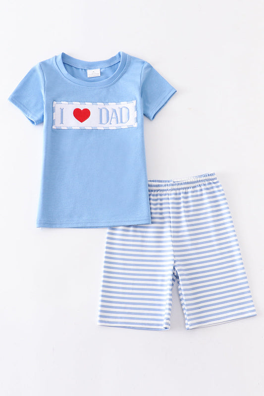 Blue I love Dad embroidery stripe boy set