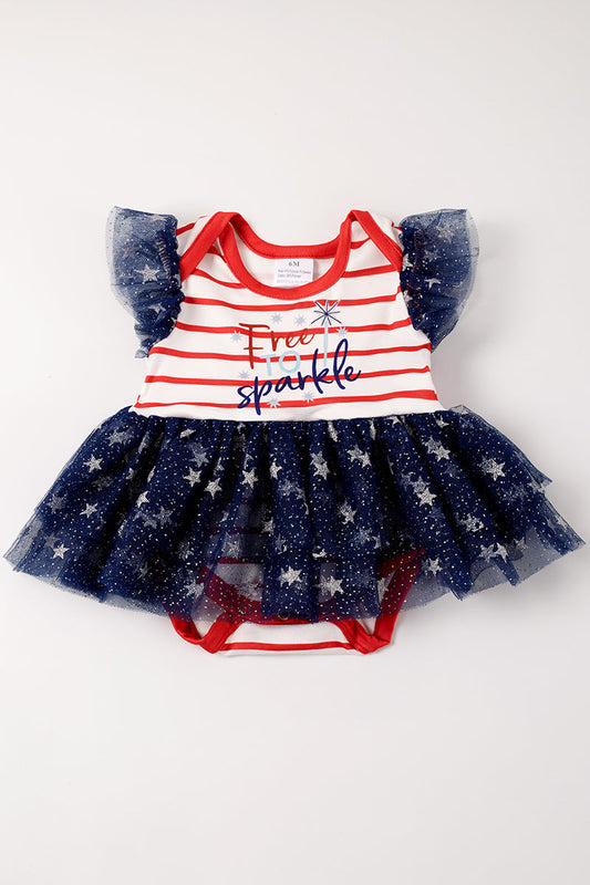 Red stripe "free to sparkle" baby romper