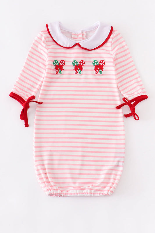 Pink candy cane embroidery girl baby gown