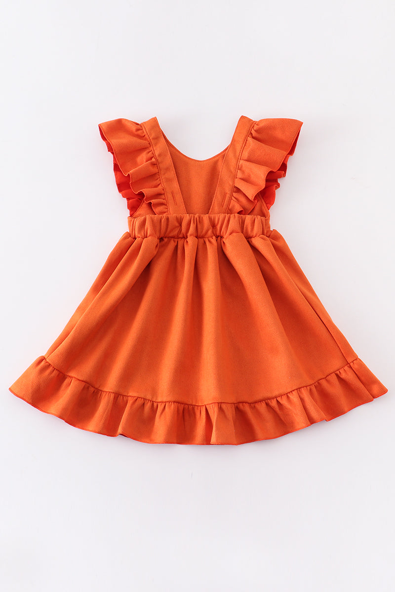 Orange suede ruffle girls dress