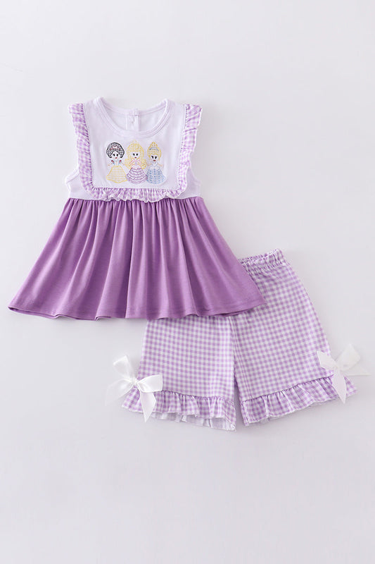 Purple princess embroidery girl set
