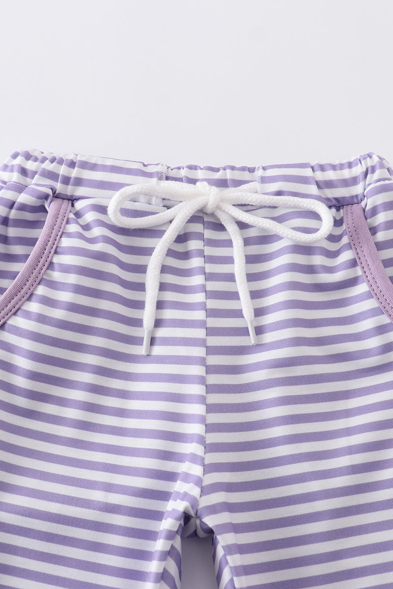 Purple stripe puff sleeve stripe girl set