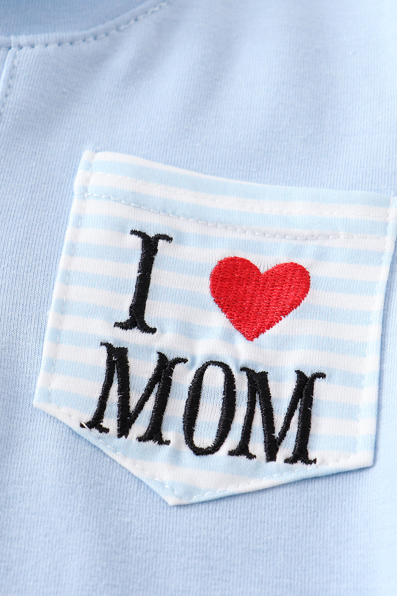 Blue love mom embroidery boy top