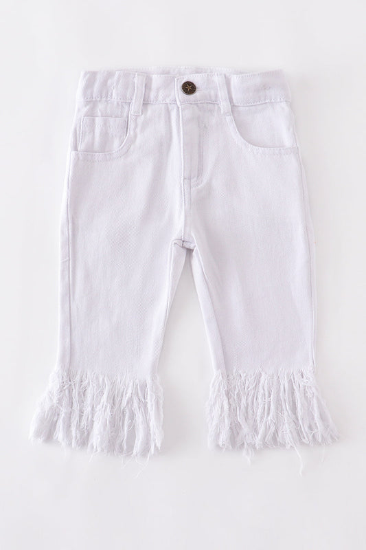 White tassel crop denim jeans