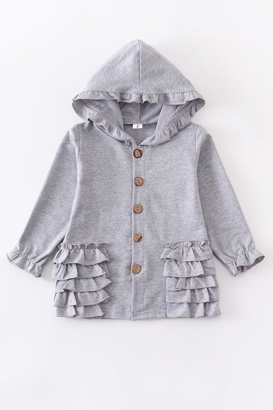 Gray ruffle buttons hoodie