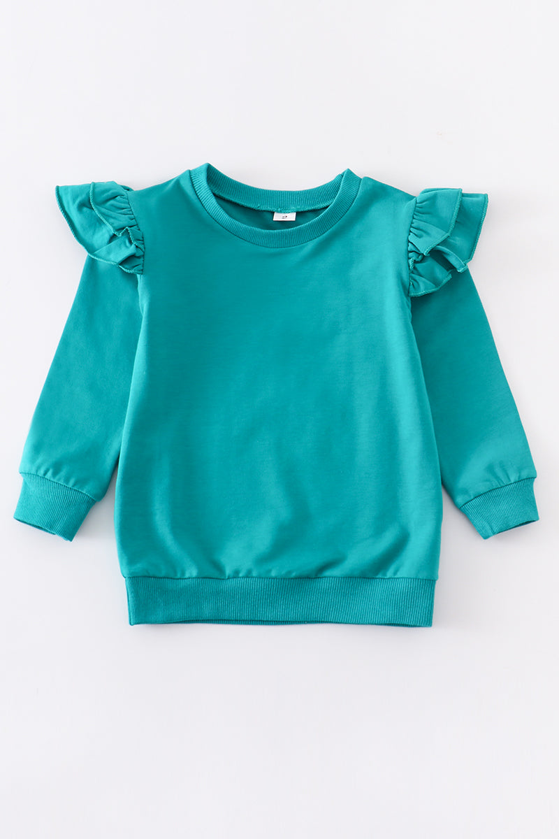 Teal ruffle pullover girl top