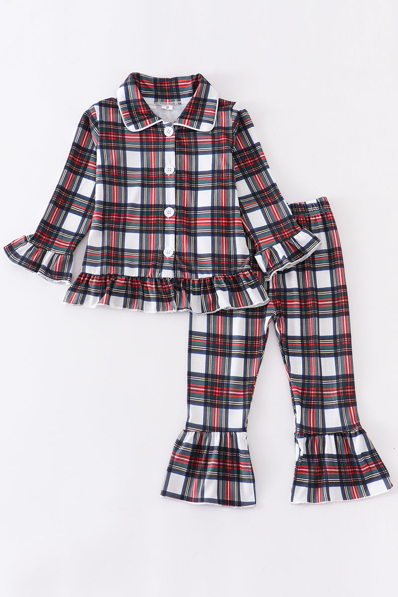 Vintage plaid ruffle girls pajamas