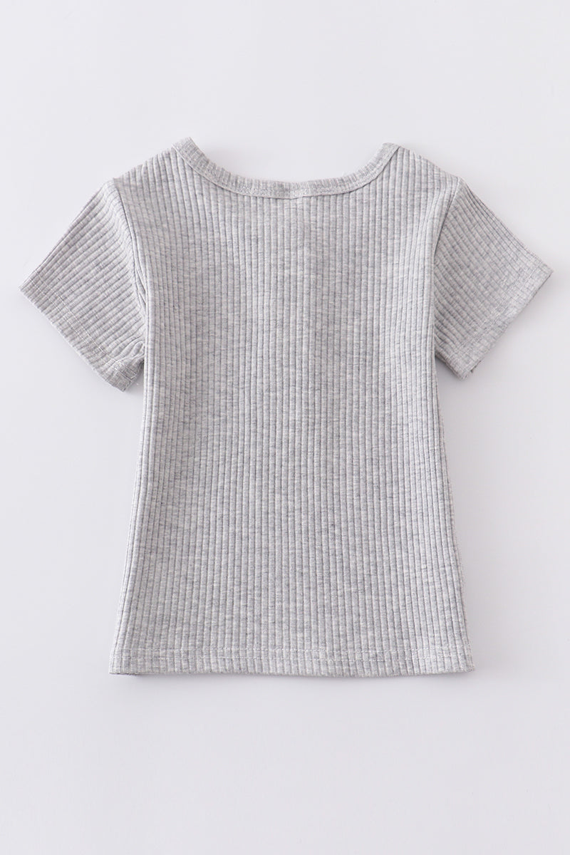 Grey buttons ribbed cotton top