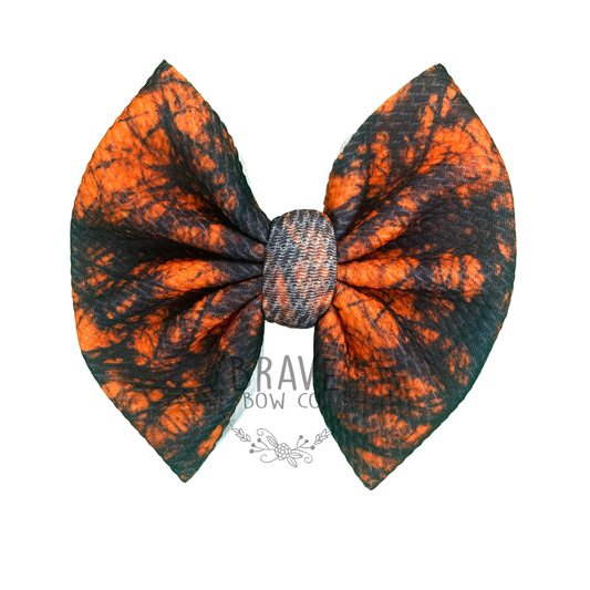 Black and Orange Grunge Hair Bow - Clip or Nylon