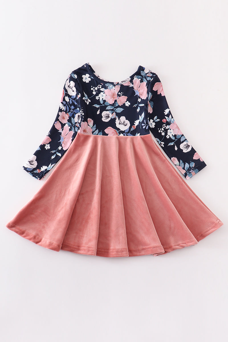 Peach floral velvet twirl dress