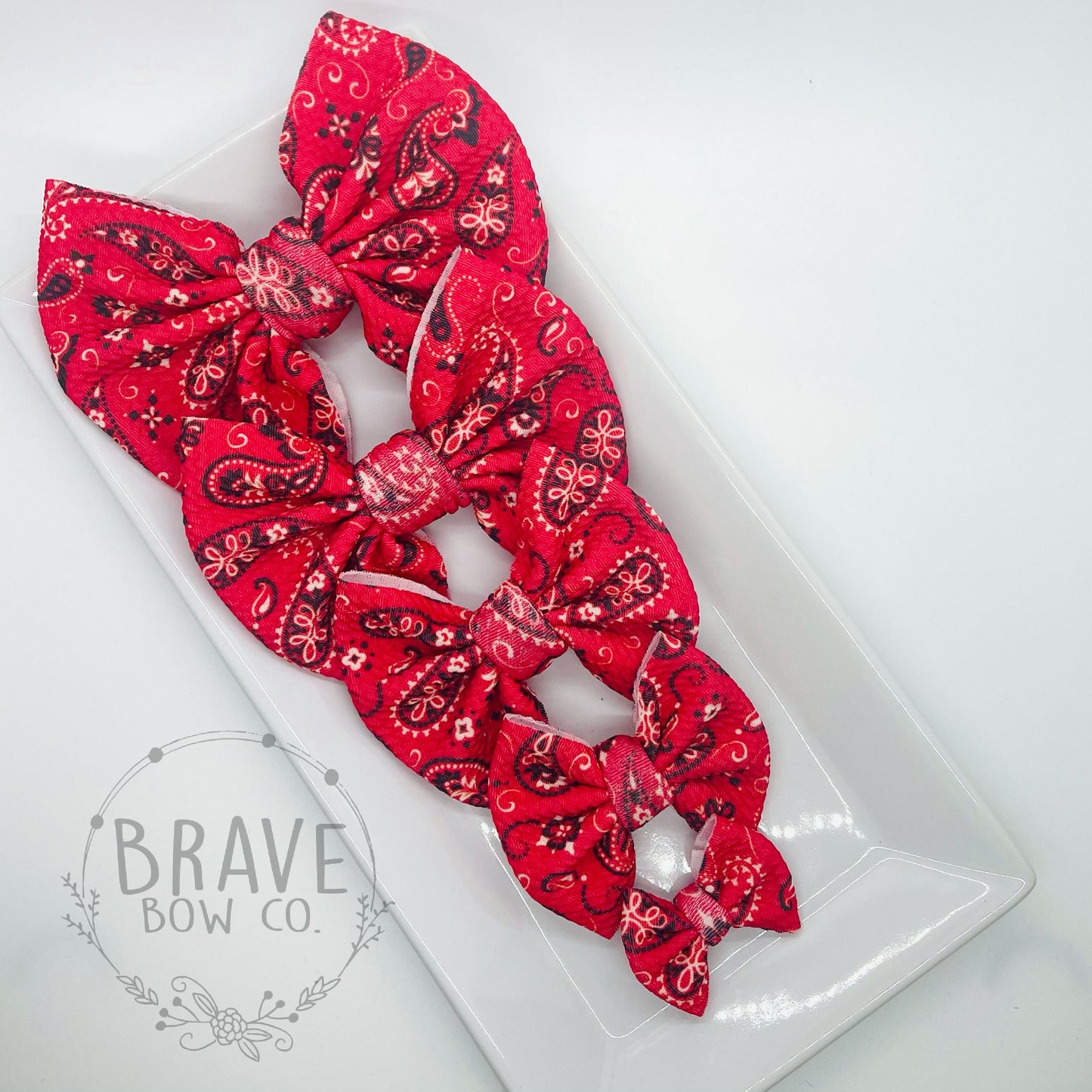 Red Paisley Hair Bow - Clip or Nylon