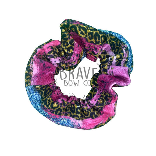 Leopard Bue and Pink Brushstrokes Scrunchie