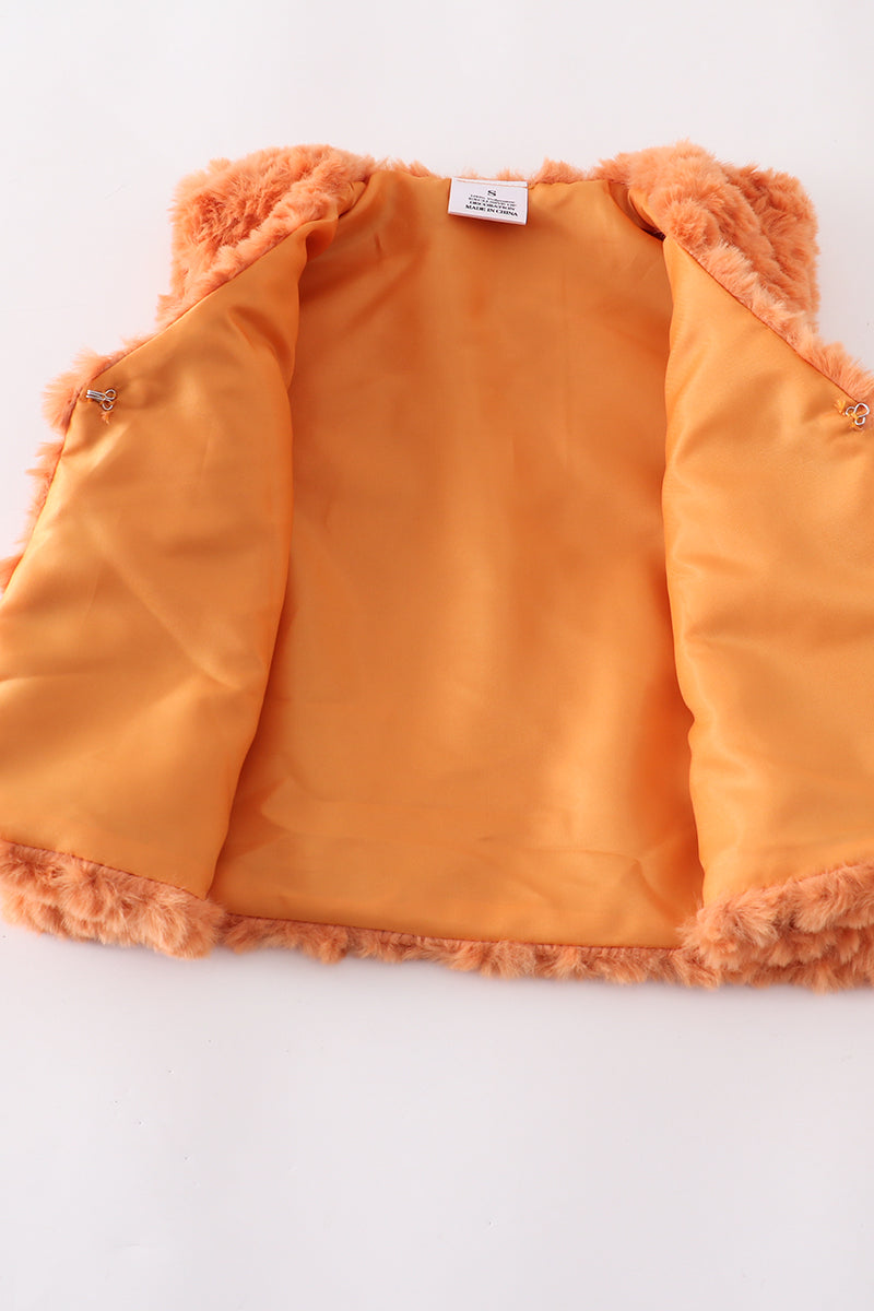 Orange pumpkin dress faux fur vest set
