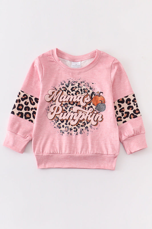 Pink leopard "mama pumpkin" girl top