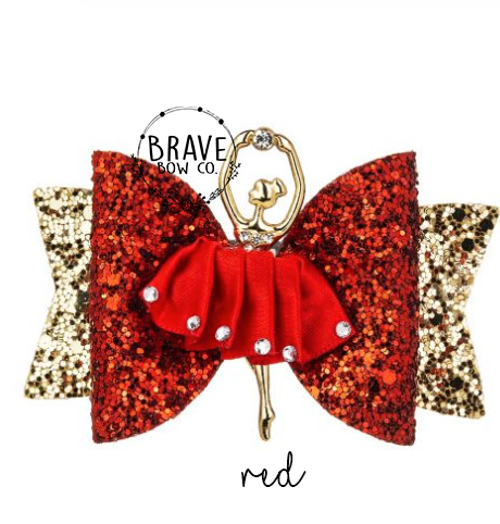 Leather Ballerina Red 3.5" Girls Hair Bow on Clip
