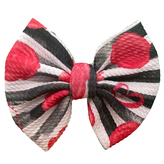 Three Dollar Thursday Bow - Valentines Black Stripes with Roses and Hearts
